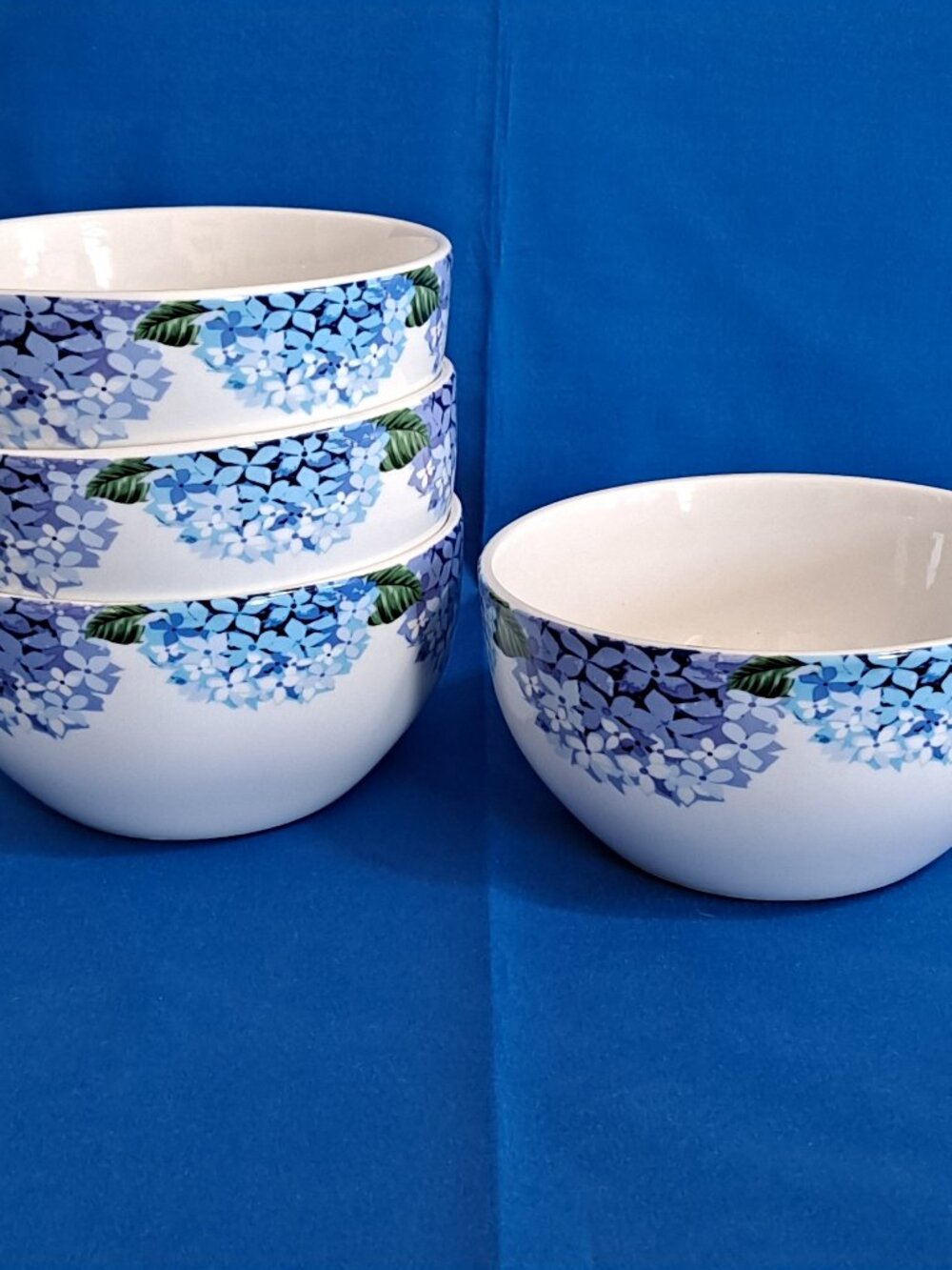 Set 4 Royal Norfolk BLUE HYDRANGEA 5 1/2" Soup BOWLS Cereal Purple Wildflower